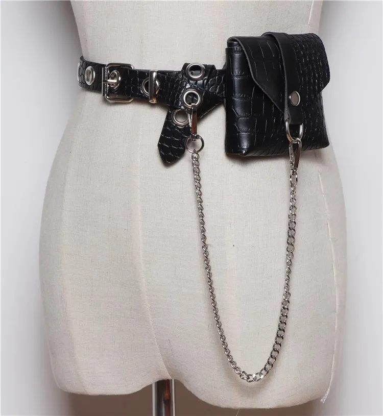 Women's Fashion PU Leather Bag Chain Cummerbunds Female Dress Corsets Waistband Belts Decoration Narrow Belt R2125