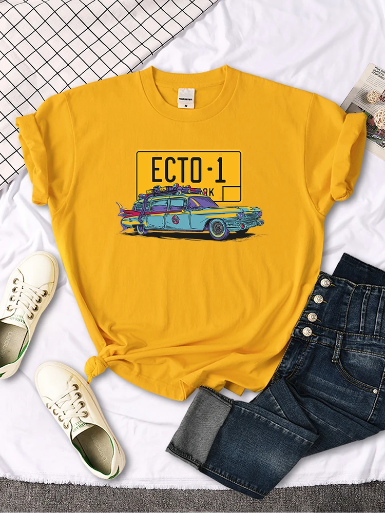 Ghostbusters Car Ecto-1 Print T-Shirt Female Oversized Vintage Fashion Clothing Women Summer Harajuku Shirts Tops Girl T Shirt