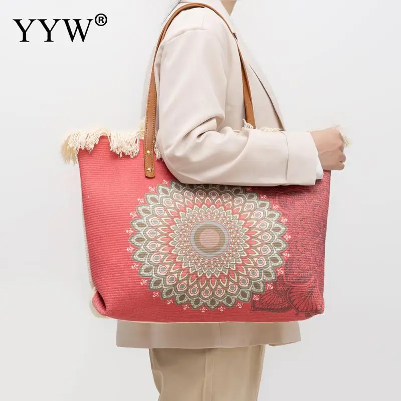 Vintage Gypsy Bohemian Chic Canvas Women Bag Fashion Ethnic Style Large Capacity Soft Tote Bag Lady Travel Purses And Handbags