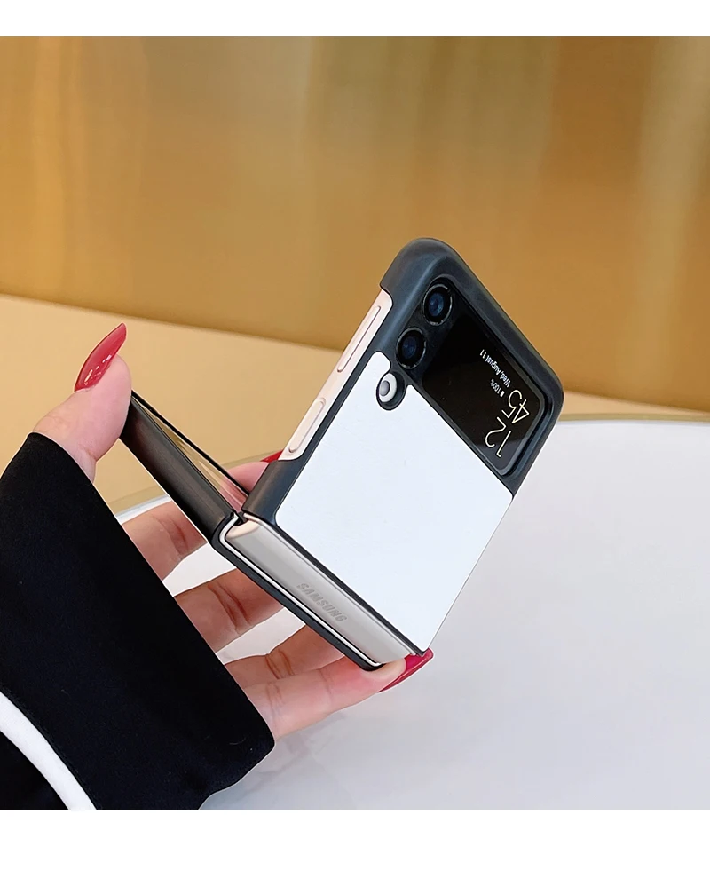 For Samsung Galaxy Z Flip 4G 5G 3 Flip3 F7000 F7070 F7110 Fashion White PU Leather Back Phone Case Cover galaxy flip3 case