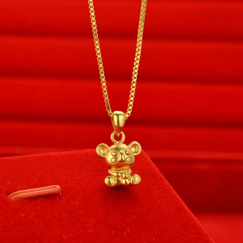 High-quality AU999 gold necklace zodiac rat pendant 24K pure gold jewelry pendant real clavicle chain for girls gift