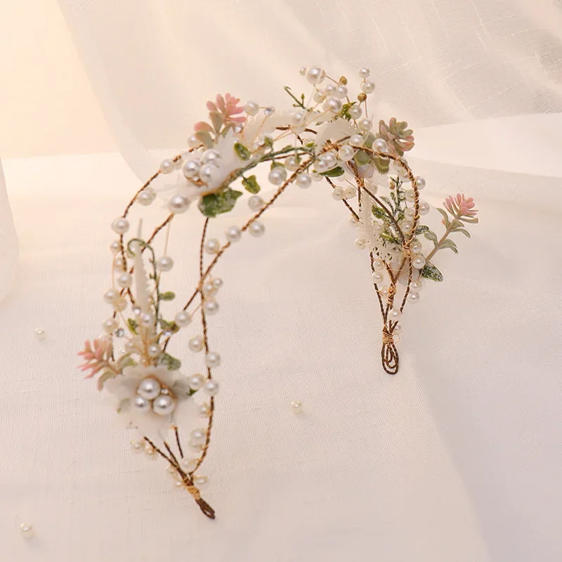 Pearl Flower Leaf Headband Hairband Tiara For Women Bride Wedding Bridal Hair Accessires Jewelry Band Headband