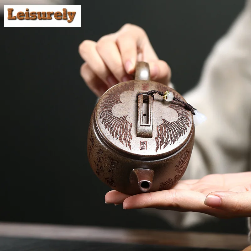 230ml Creative Yixing Purple Clay Teapots Handmade Large Caliber Pot Raw Ore Temperature Firewood Mud Kettle Zisha Tea Set Craft