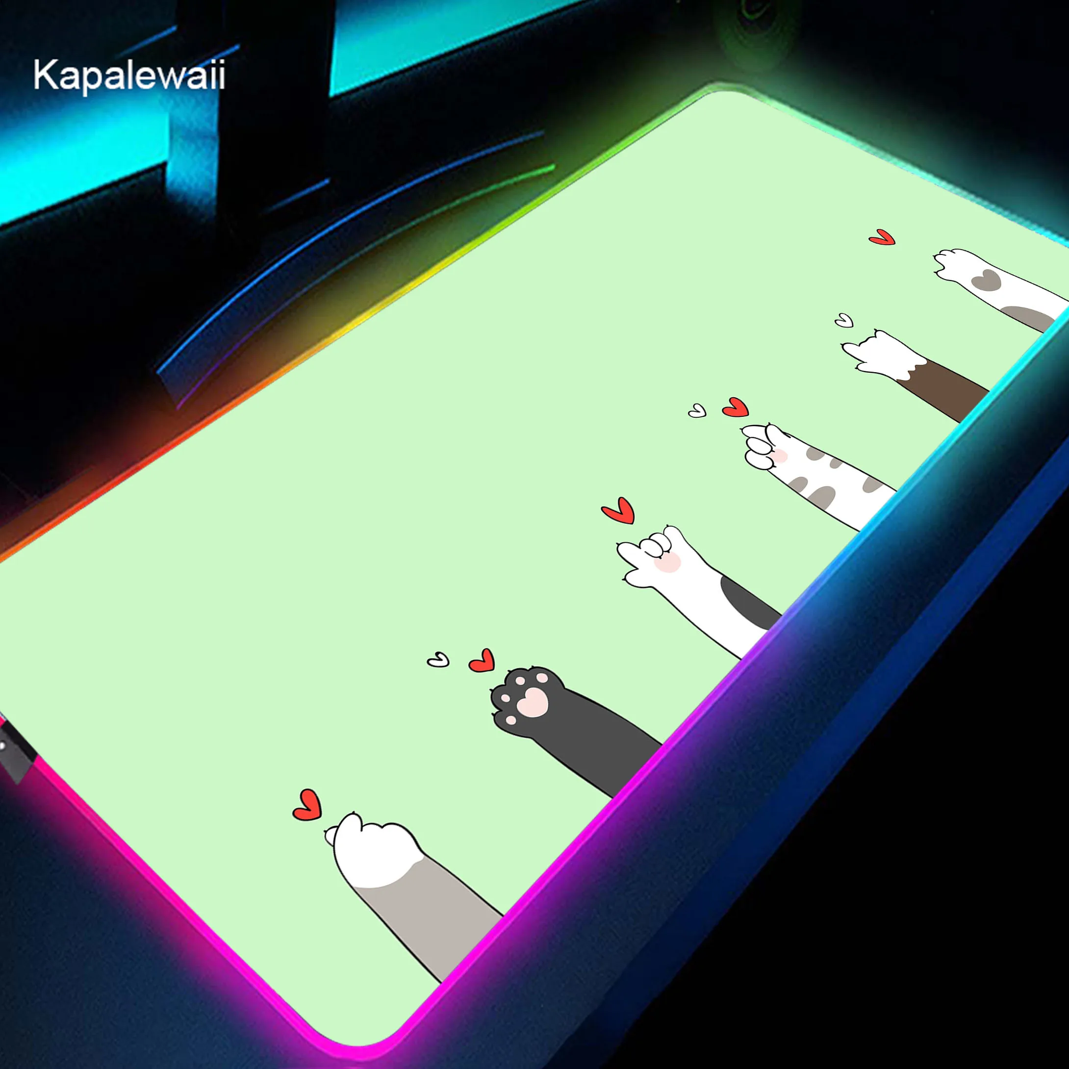 

RGB милый коврик для мыши в виде кошачьей лапы, ПК, игровой коврик для мыши, настольный расширенный коврик для мыши, Нескользящий Резиновый коврик для рабочего стола, подсветка, коврики для клавиатуры XXXL