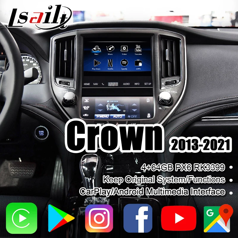 Lsailt PX6 4GB CarPlay/Android Multimedia Interface for Toyota Crown AWS210/215 2013-2021with YouTube, Yandex, NetFlix truck gps navigation