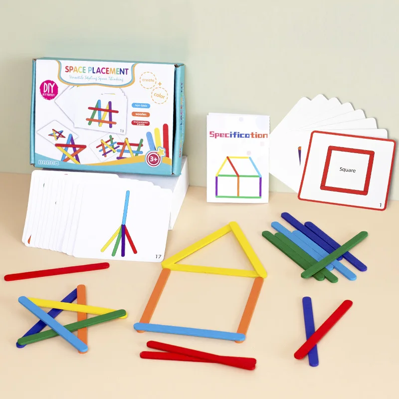 Wooden DIY Ice Cream Stick Puzzle Children's Rainbow Stick Thinking Puzzle Challenge Table Games Kids Montessori Educational Toy 2