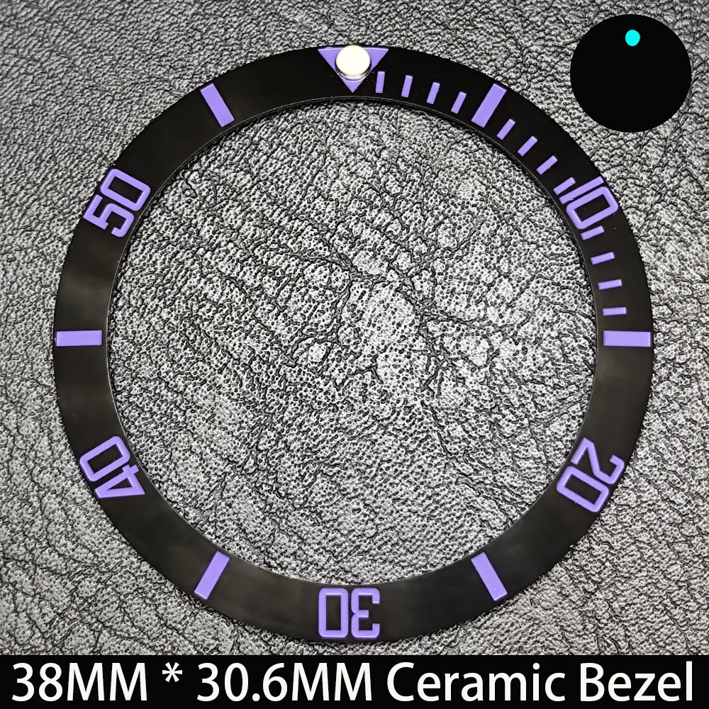 Elegant Blue Luminous Bezel GMT and Diving Watch Insert, Sloping 38mm x 30.6mm Ceramic/Aluminum