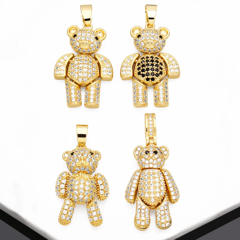 OCESRIO Trendy Big Crystal Moveable Teddy Bear Pendant for Necklace
