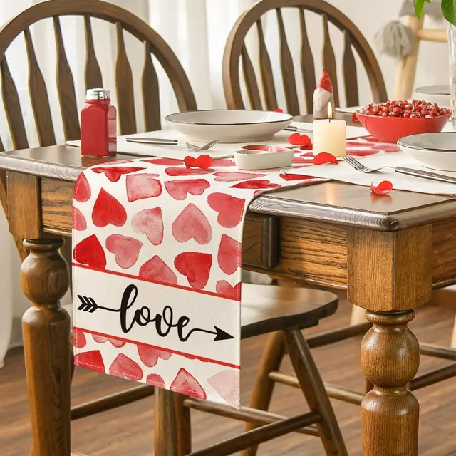 Szív Nyíl Szerelem Valentin Napi Asztali Futó Évforduló Esküvői Konyhai Étkezőasztal Szőnyegek Otthoni Party Dekoráció Terítő Placemat - Image 3