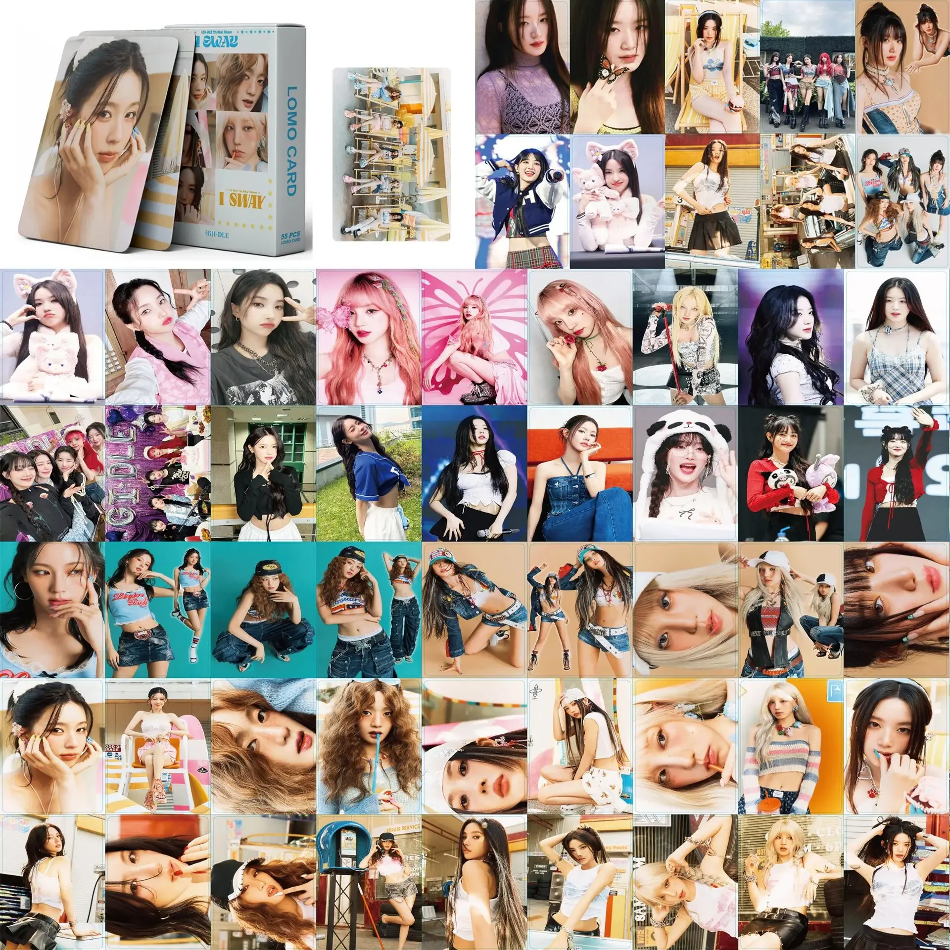 Album Cards Lomo Cards 55Pcs/Set Kpop Idol (G)I-DLE Series New Album I SWAY HD Printed Photocards YuQi Minnie SoYeon ShuHua MiYeon Lomo Cards Gifts