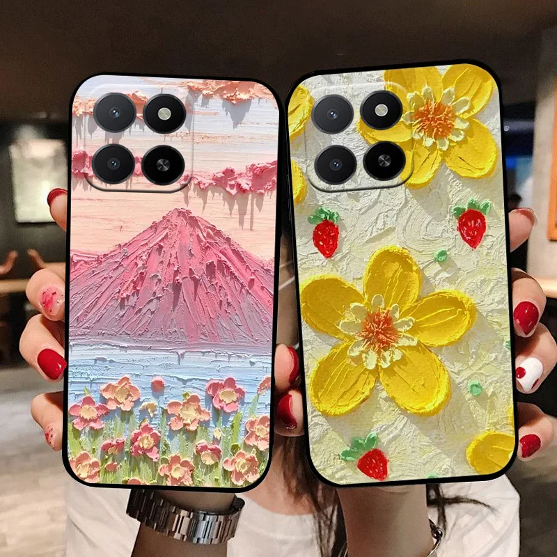 Black Cute Flowers Soft TPU Silicone Shockproof Phone Case Cover