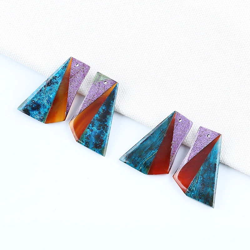 Natural Gemstone Chrysocolla,Red Agate,African Purple Stone Fashion Intarsia Earrings Accessories For Women 33x22x4mm 8.8g