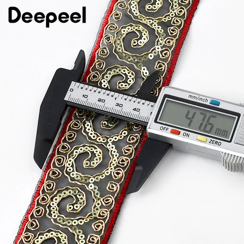 Deepeel 에스닉 자수 리본, 할로우 메쉬 스팽글 레이스, 원단 의류 장식, 웨빙 트림, DIY 바느질 액세서리, 2 야드, 5 야드, 47mm