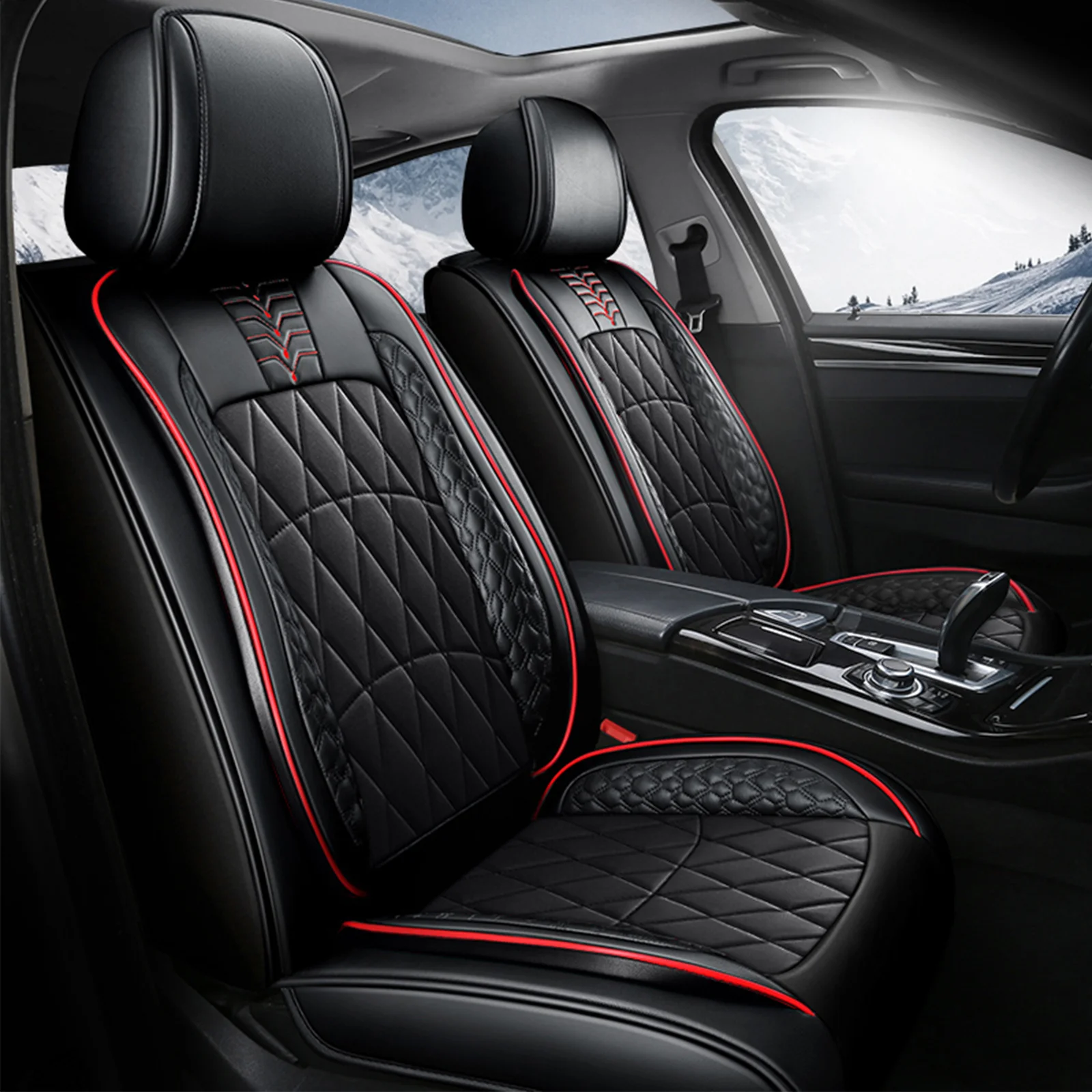 

5 Seat Car Seat Cover PU Leatherette Breathable Waterproof Adjustable Rear Bench Pad Full Surrounded Seat Cushion Protector For