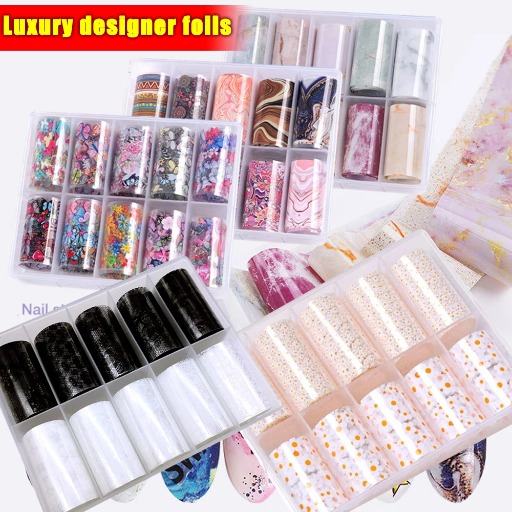 10 Roll Luxury Designer Nail Transfer Foil