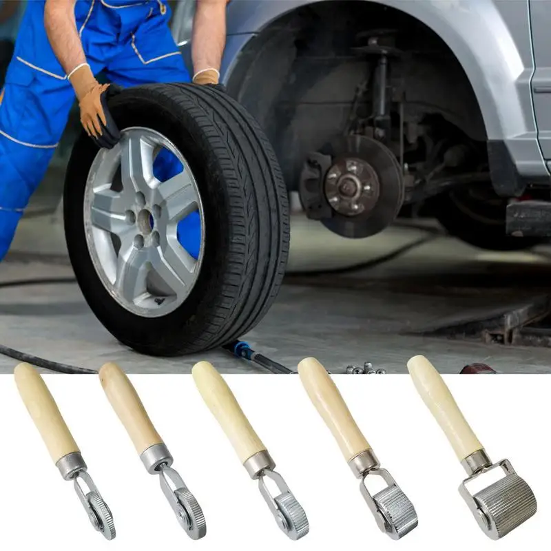 

Tire Repair Patch Tool Auto Tyre Roller with Wooden Handle Tire Repairing Tool with Bearings Inside for Trucks SUVs RVs Vehicles