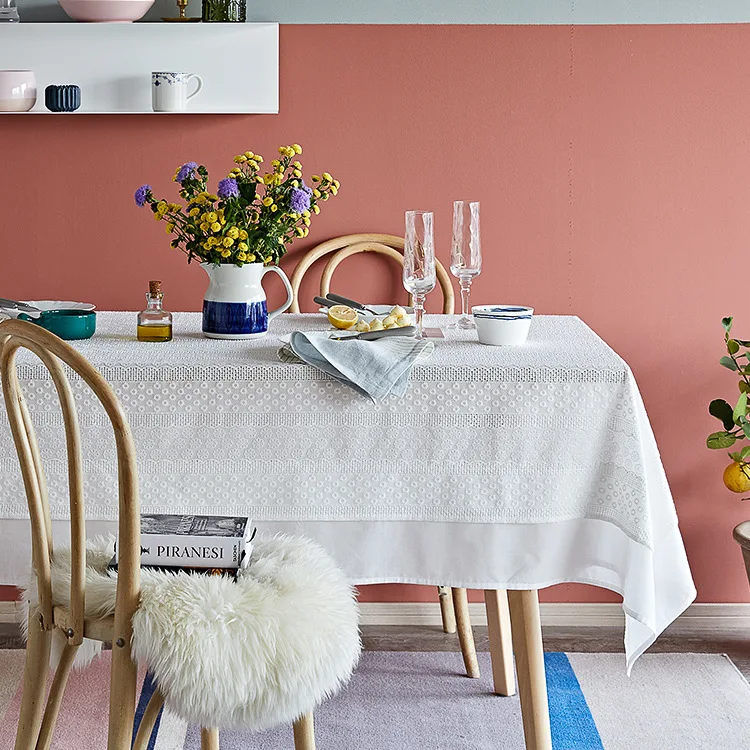 White Flower Embroidery Tablecloth, Double Layered Lace, Cotton Map for Desk Cover, Pendant Tea Table Pad, Meal Cloth, Fashion - Image 2