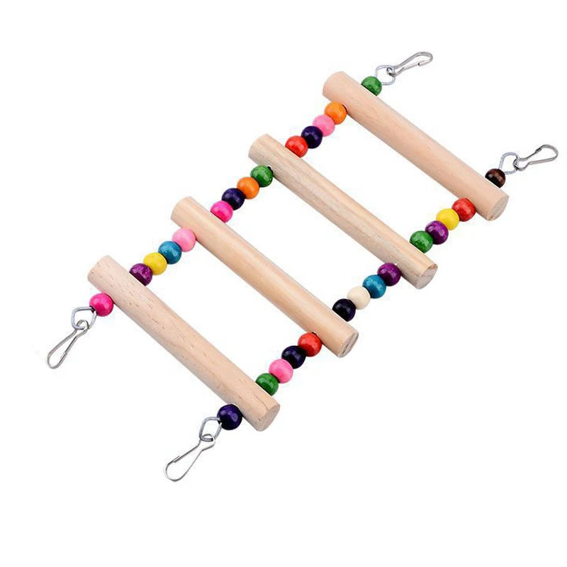 Pet Birds Swing Wooden Bridge Ladder Climb Cockatiel Parakeet Budgie Parrot Toy Wood Ladder