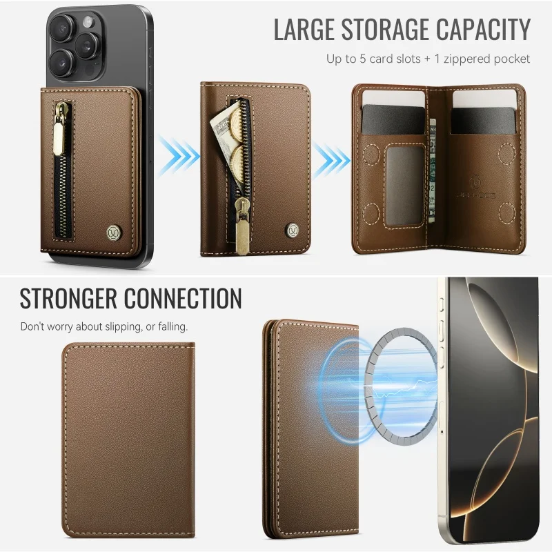 Luxury MagSafe Magnetic Leather Zipper Wallet Card Phone Case with Flip Holder Cover