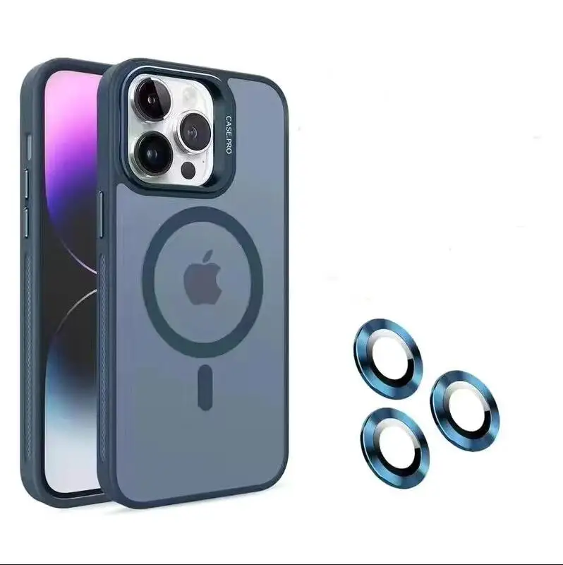 thumbnail image 1 of Lens Metal Ring Stand Magsafe Magnetic Phone Case For iPhone 15 12 13 14 11 Pro Max Plus Camera Glass Protection Soft Cover, 1 of 5
