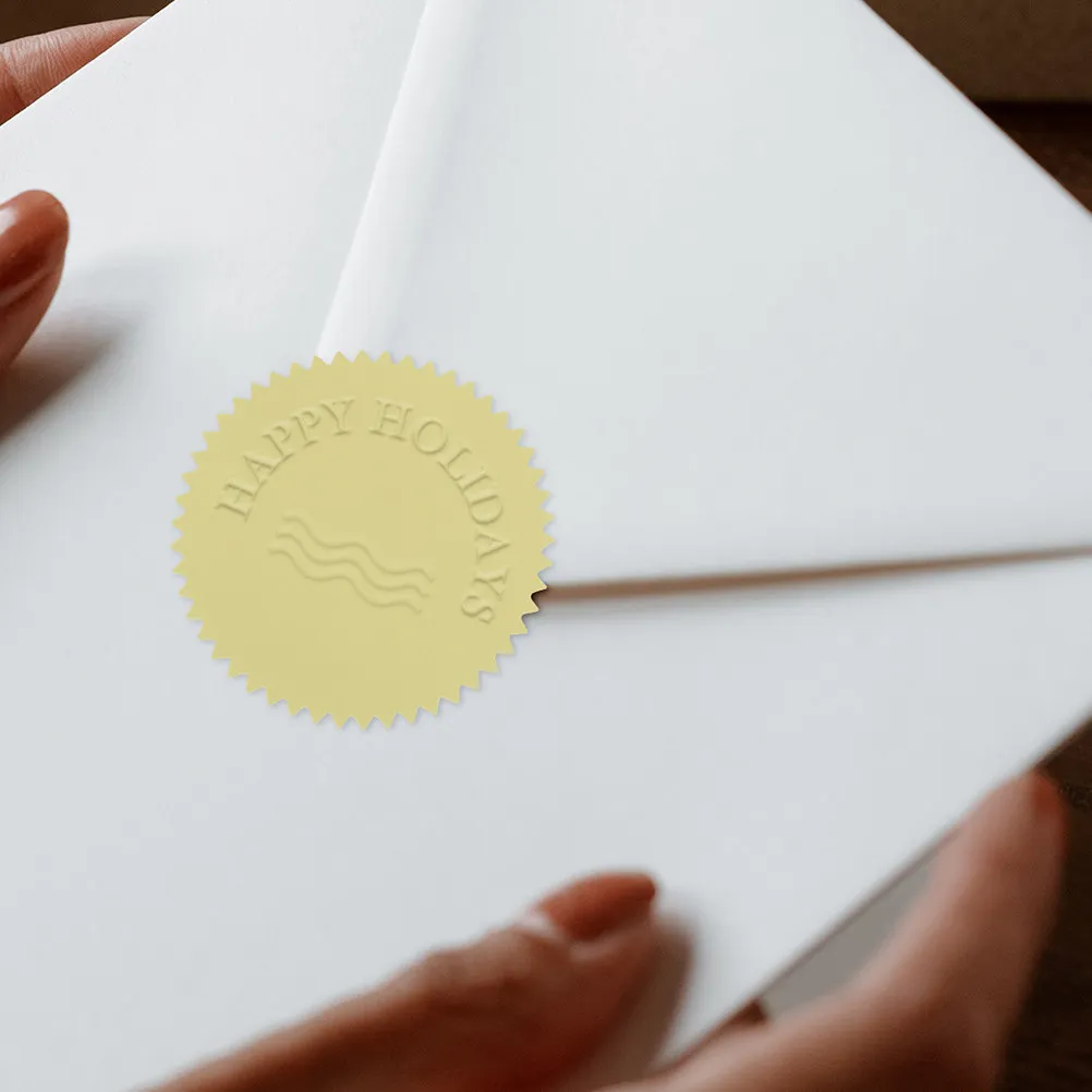 200Pcs 탬퍼프루프 톱니 모양 엠보싱 스티커 상장용 금색 금속 호일 엠보서 씰 북 스탬프 공식