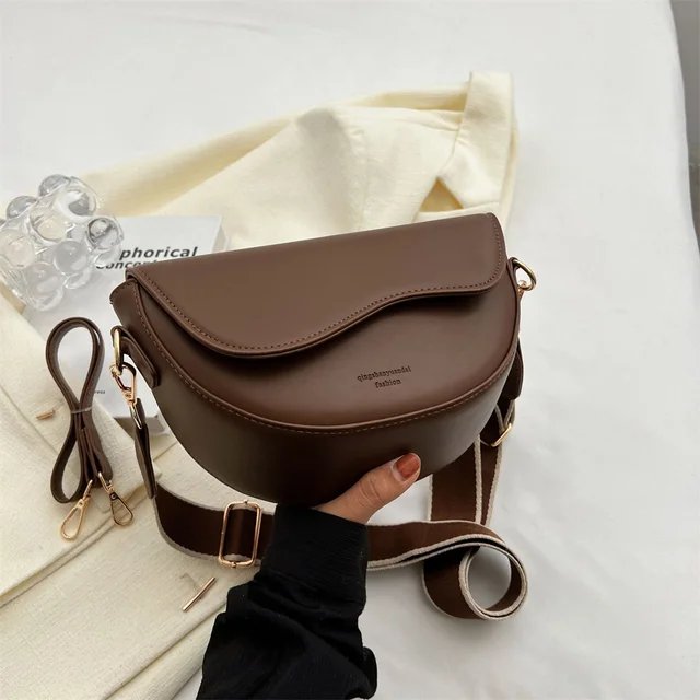 Bolso cruzado de piel sintética para mujer, bandolera roja con correa ancha para el hombro, Color liso, a la moda, novedad de 2023