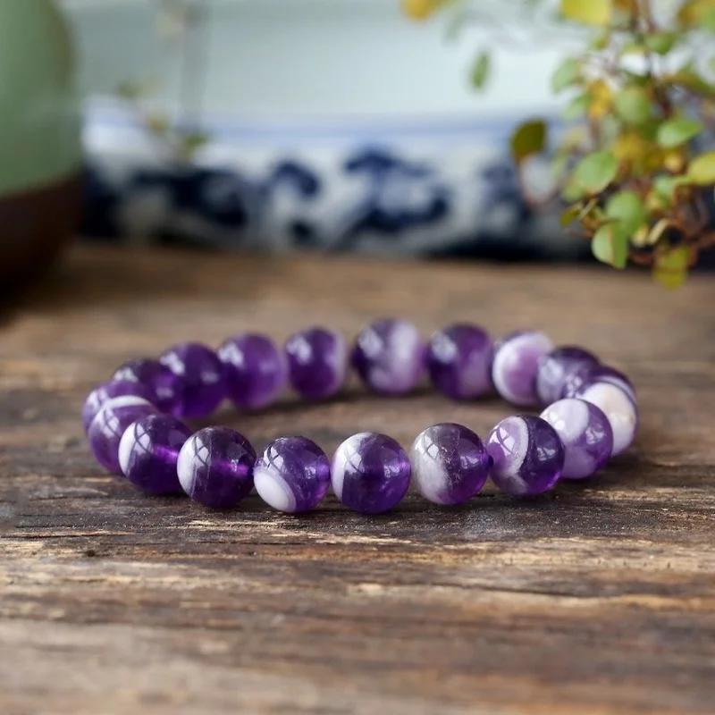 

Natural Amethyst Hand Carved 8mm Round Bead Bracelet Fashion Boutique Jewelry Men's and Women's Chalcedony Bracelet Gift