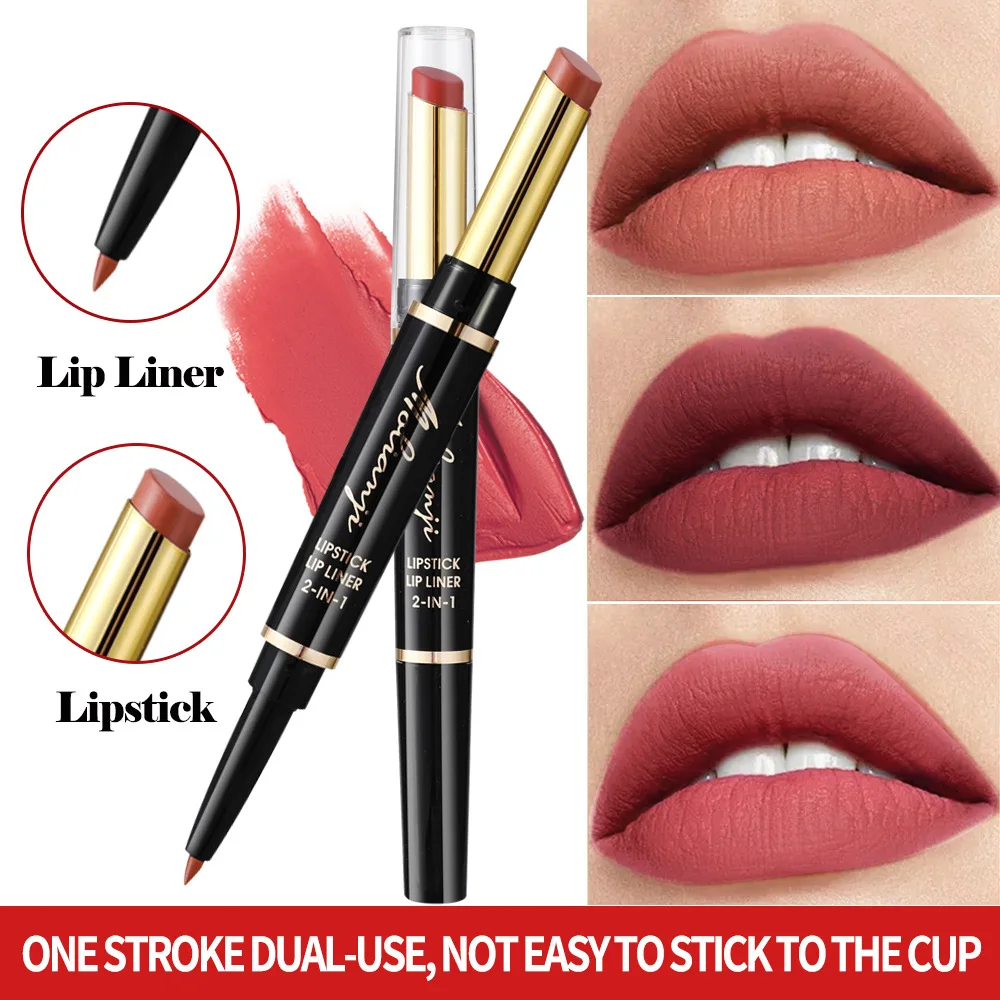 2 In 1 Double Head Lip Liner Pencils Lipstick Waterproof Long Lasting Moisturizing Pigments Lip Cosmetics Matte Lip Stick Makeup