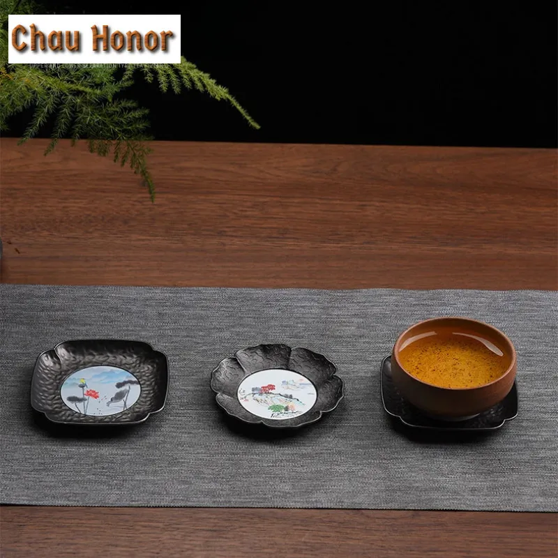 Creative Japanese Style Aluminum Alloy Hand-painted Tea Pad Household Kungfu Teaset Accessories Tea Ceremony Insulation Pad Gift