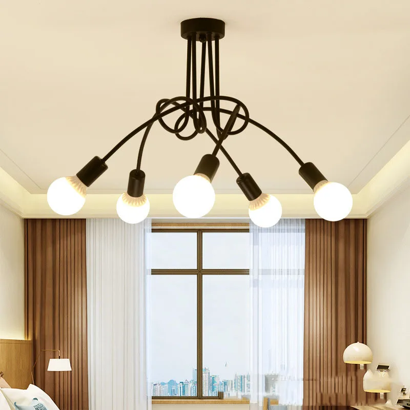 LED Chandelier Retro Chandelier Wrought Iron LED Ceiling Lamp Black and White E27 Light Living Room Modern Decoration Home Lighting Fixture,led chandelier,ceiling chandelier,art lighting fixtures