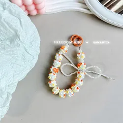 Colorful Hand - Painted Pearl Bowknot Beaded Phone Charm Strap (Orange)
