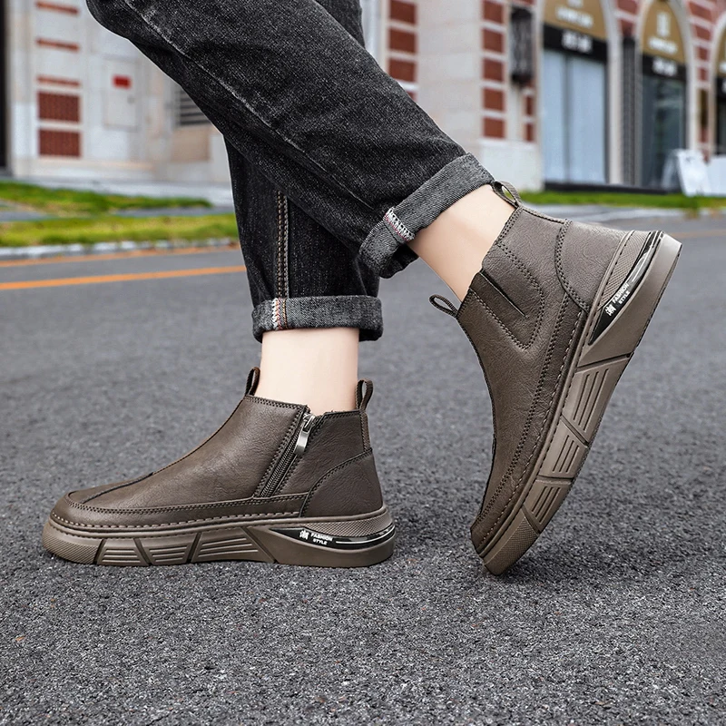 Fashion Men's Solid Zip Chelsea Boots Autumn Winter Work Shoes for
