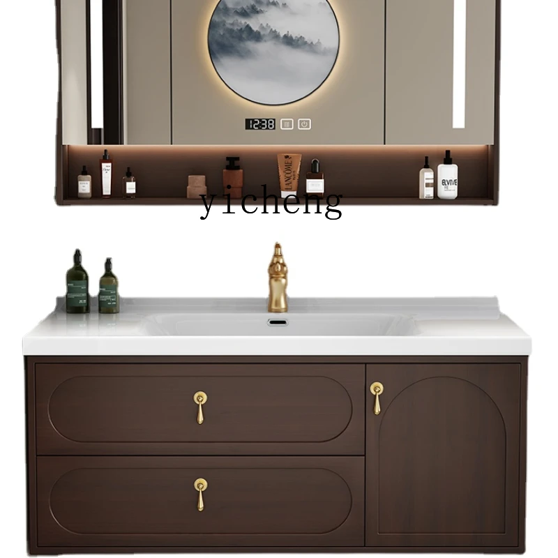 

Xl Oak Smart Bathroom Cabinet Combination Solid Wood Sink Integrated Ceramic Basin Bathroom Cabinet