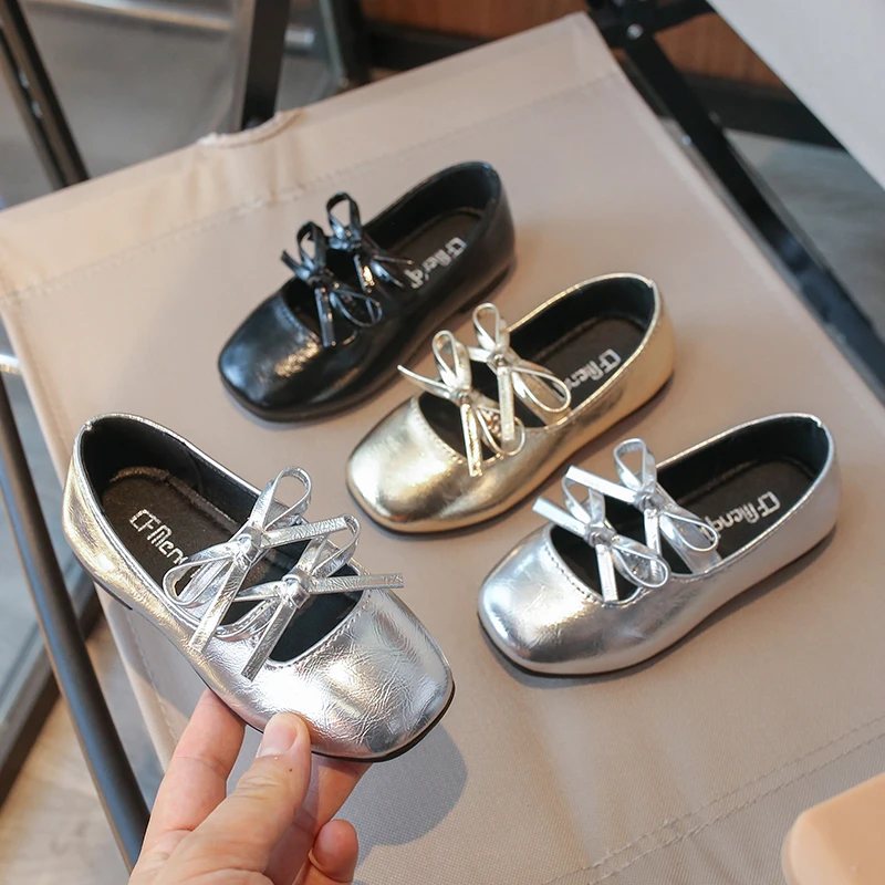 Children Girls Double Bow Non-slip Soft Soled PU Casual Shoes Spring Autumn Outdoor