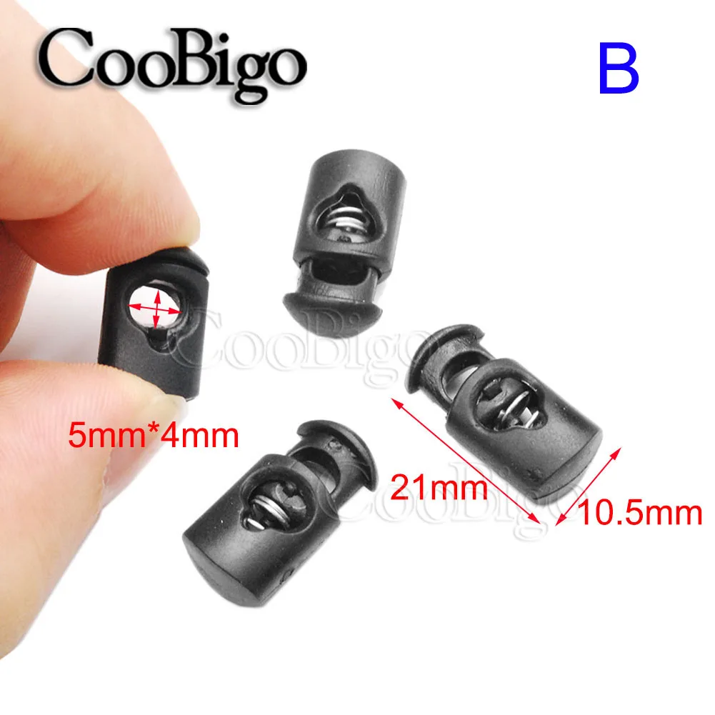 Description Picture 6 of item100pcs Cord Lock Stopper Toggle Clip Tightening Buckle for Drawstring Lace  Lanyard Paracord Rope Accessory Plastic Black Spring