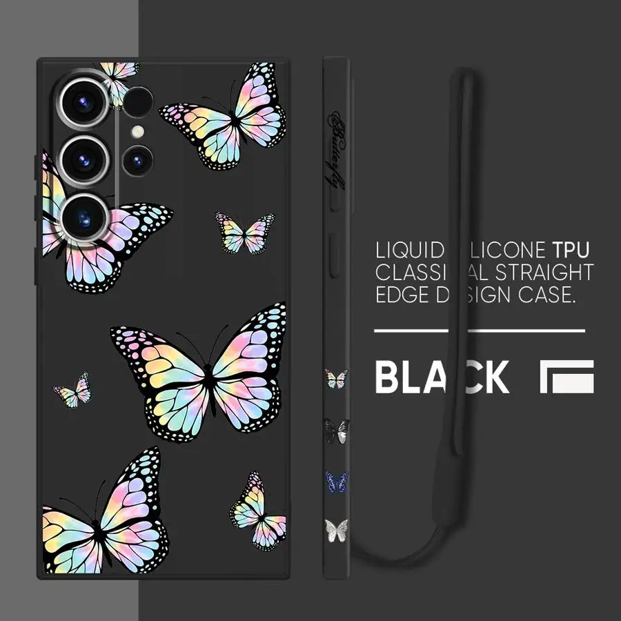 Elegant Blue Butterfly Lanyard Silicone Phone Case
