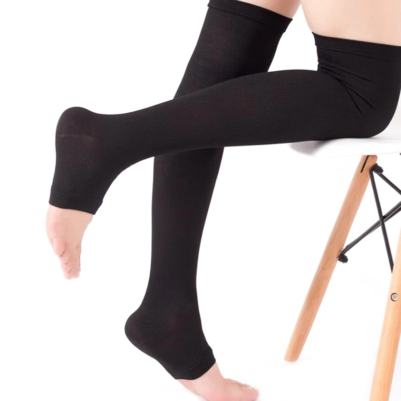 Kniehohe medizinische Kompression strümpfe mit offenen Zehen Krampfadern Strümpfe Kompression stütze Wickel formung für Frauen Männer 18-21mm – Detail 3