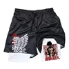 Anime Attack on Titan 2 in 1 Gym Workout Shorts for Men Quick Dry Stretchy Athletic Compression Shorts Fitness Running Jogging 2