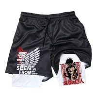Anime Attack on Titan 2 in 1 Gym Workout Shorts for Men Quick Dry Stretchy Athletic Compression Shorts Fitness Running Jogging 2