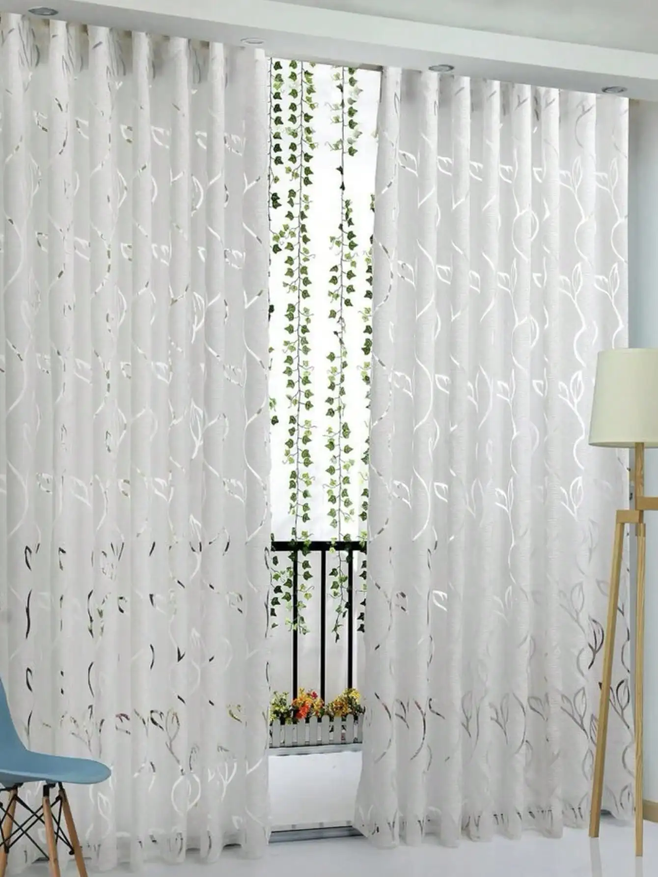 1pc Decorative Cut-Out Design Twining Leaves Sheer Curtain For Bedroom/Living Room 4