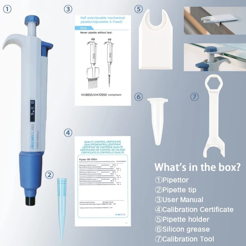 IKEME Official Store Micropipette 100-1000ul Single Channel Digital Adjustable Pipette Laboratory Top Pipette With Pipette Tips