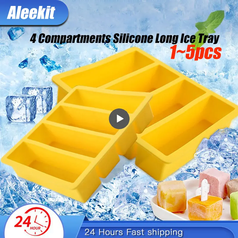 

1~5pcs Long Strip Silicone 4 Grid DIY Giant Silicone Ice Cubes Square Tray Mold Non-toxic Durable Wine Ice Cube Manufacturers