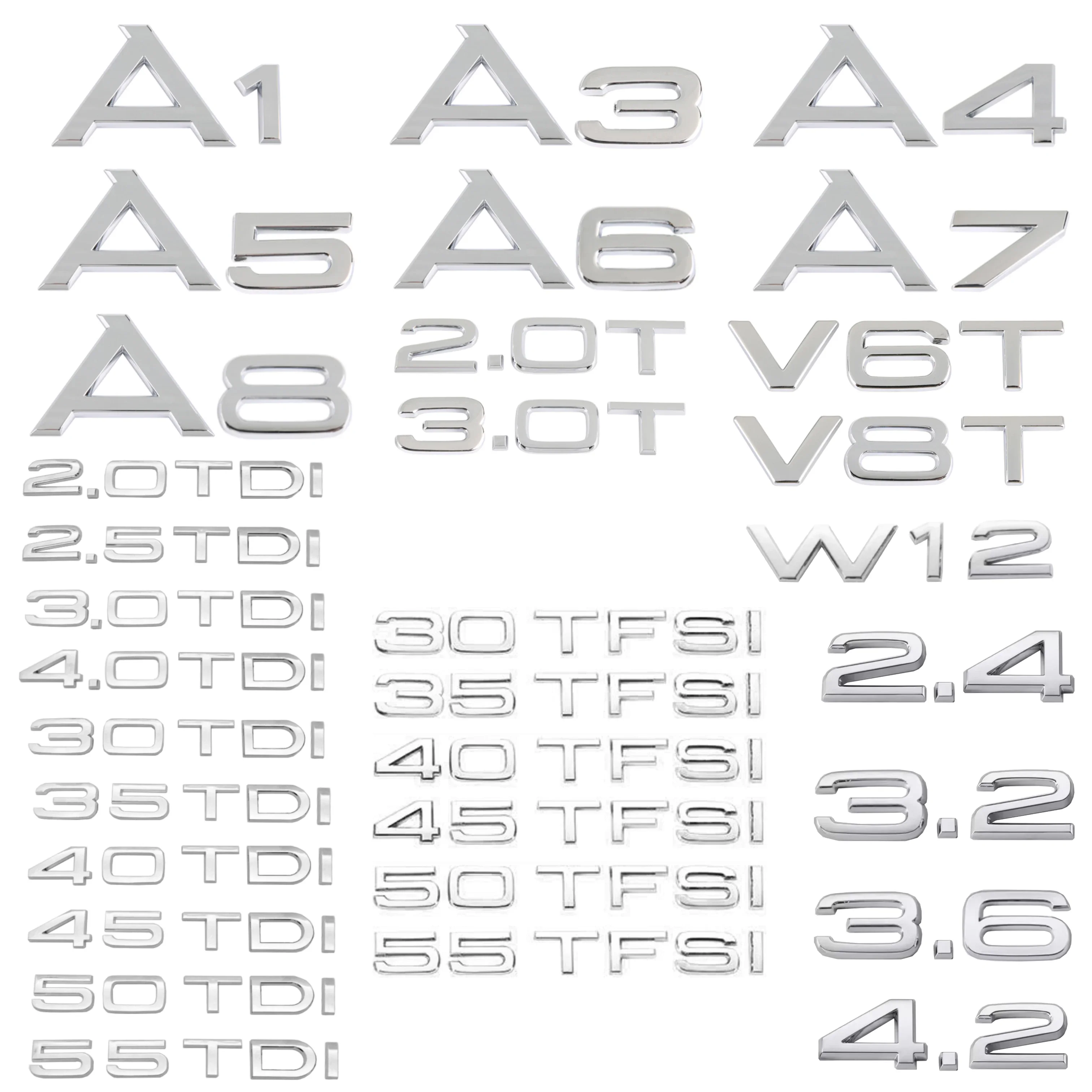 Pegatina De Letras TDI Para Maletero De Coche | Emblema Metálico 3D | Para Modelos 2.0, 3.0, 4.0 TDI, Etc.