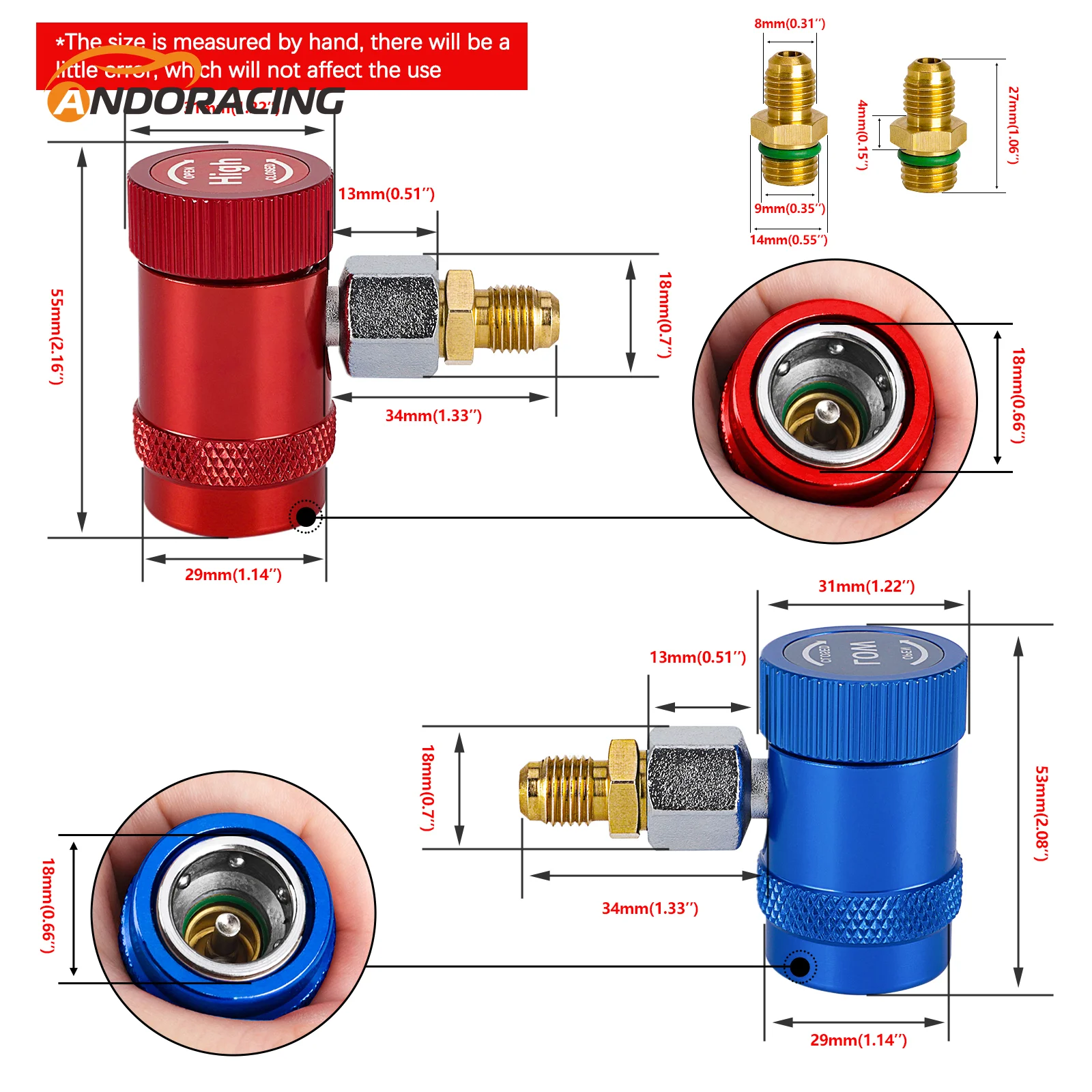 R1234YF Car Auto AC High / Low Side Quick Couplers Adapters Conversion Kit With Manual Couplers