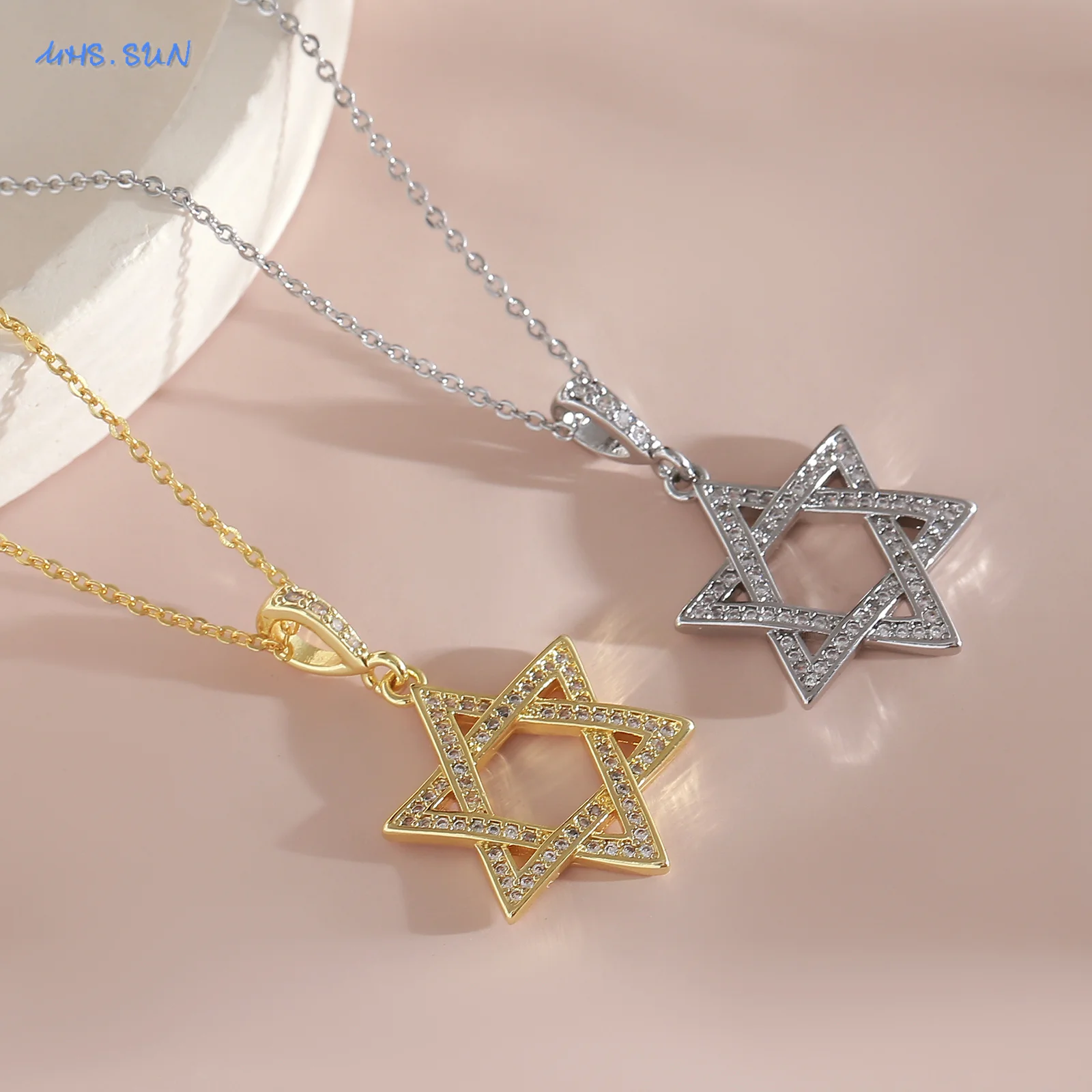 MHS.SUN Luxury Star of David Necklaces for Women Men Fashion Hollow Hexagonal Star Pendant Chain Necklace Judaica Jewish Jewelry - Image 2