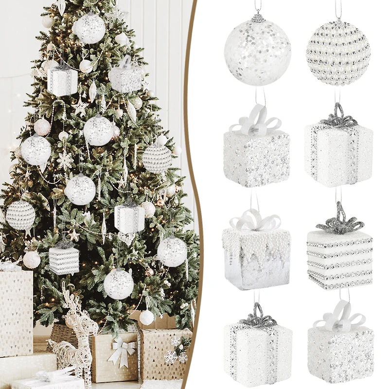 Big Christmas Balls Ornament White Foam Xmas Tree Hanging Pendant Gift 2025 New Year Home Party Decoration Navidad 2024 Supplies