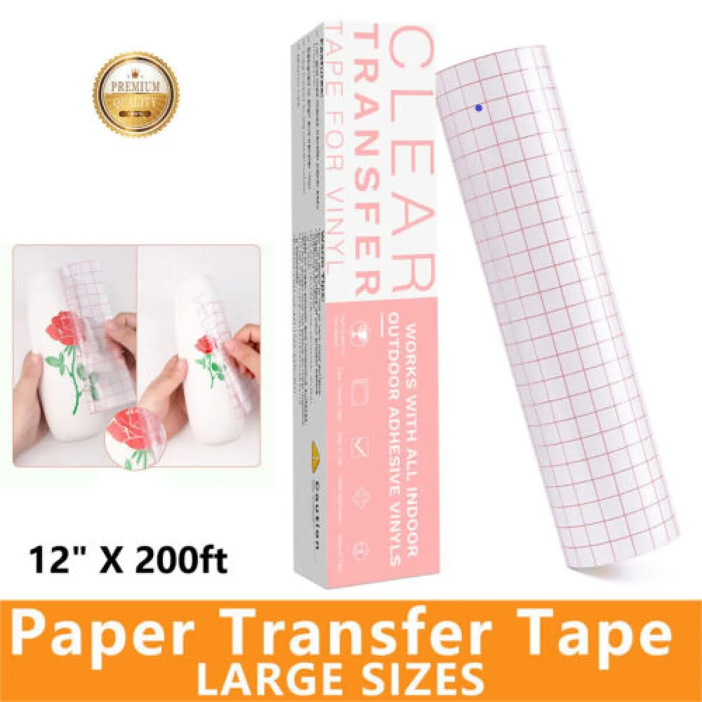 YRYM HT Clear Vinyl Transfer Paper Tape Roll-12 x 50 FT w/Alignment Grid Red