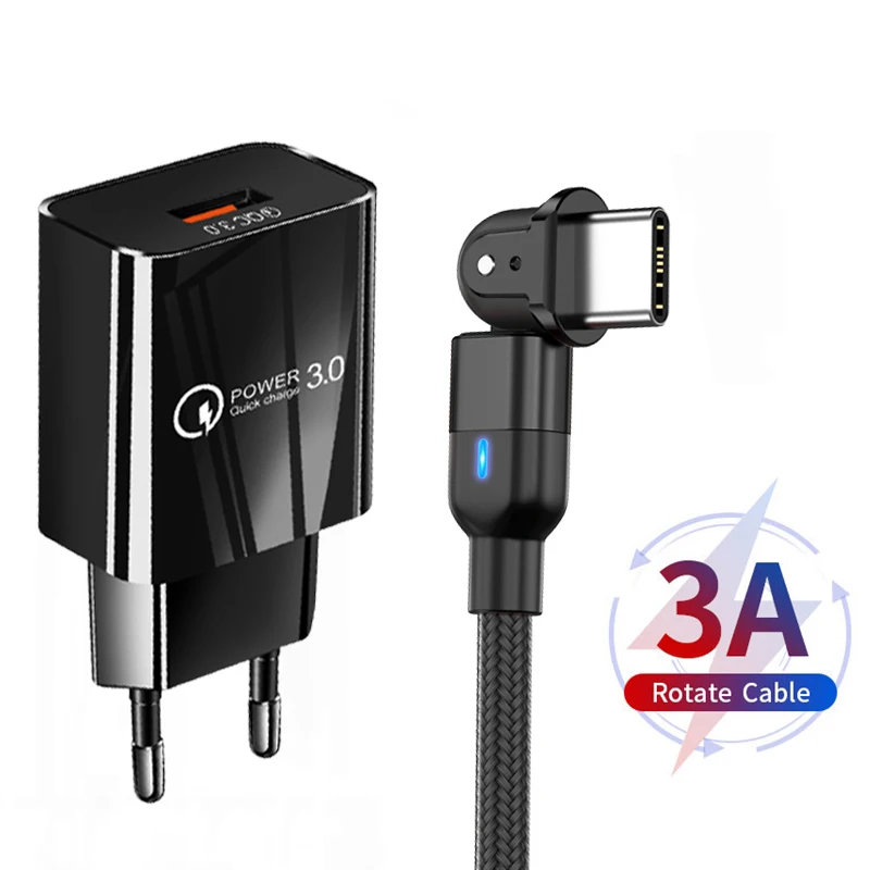 Зарядное устройство для телефона 18 Вт вращающийся на 180 ° USB-кабель Type-C Huawei Y8P Y7A Y9A P