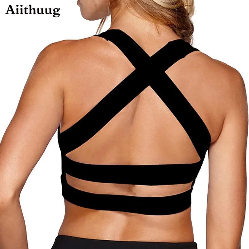 Aiithuug Criss Cross Back Yoga Bra Sports Bras for Women Criss-Cross Back  Padded Workout Tank Tops Medium Support Crop Tops
