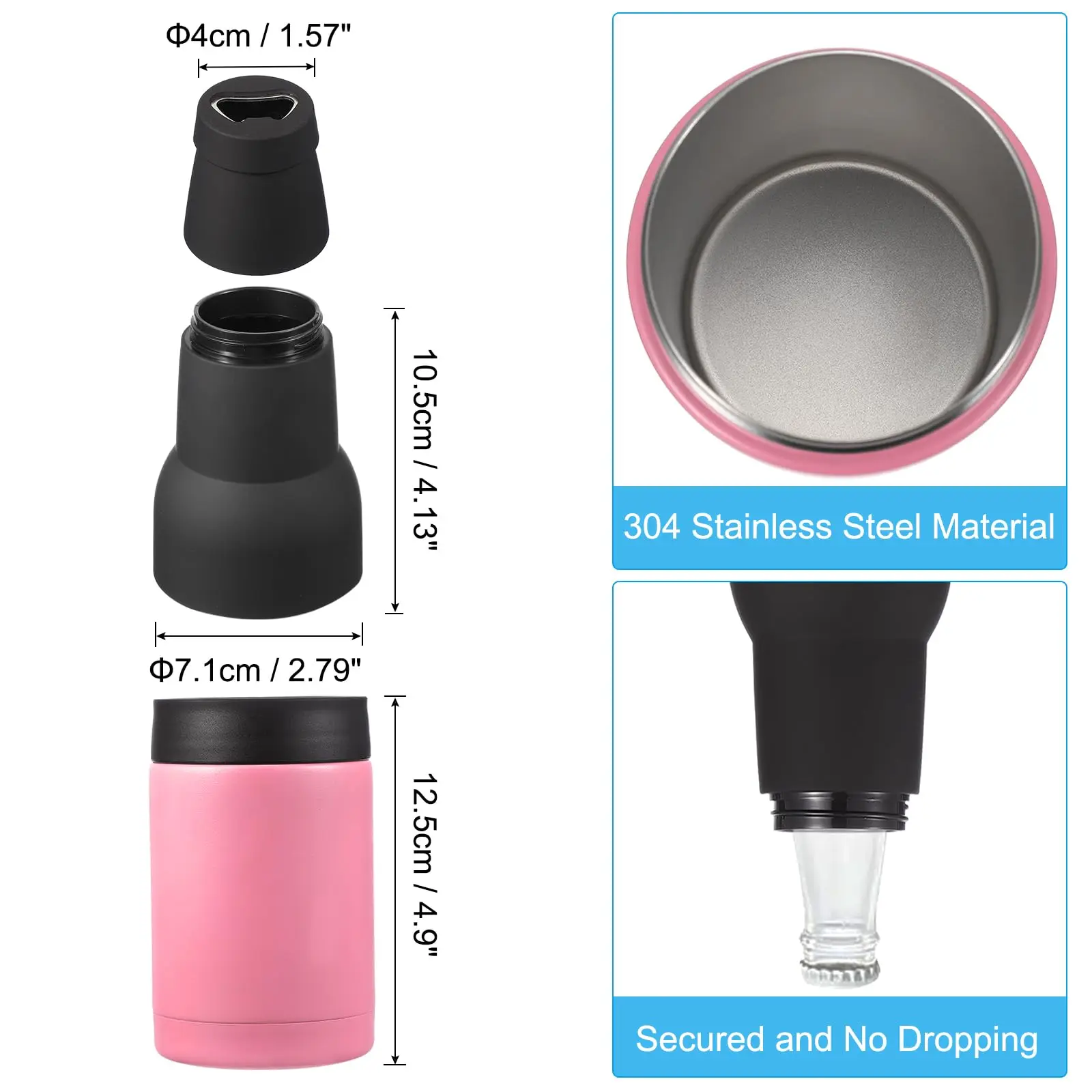 Triple-Function Insulated Stainless Steel Beverage Holder with Built-in Bottle Opener